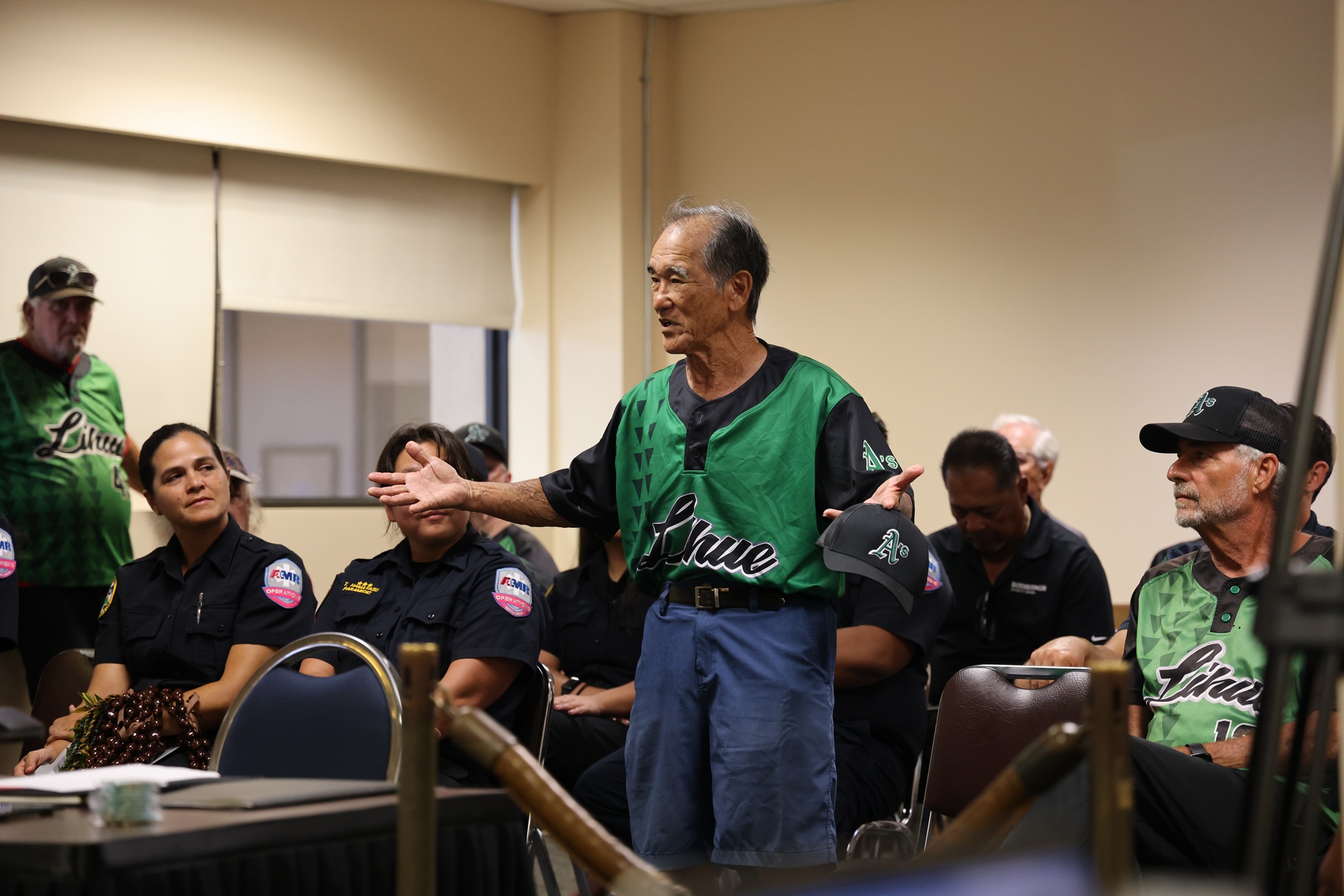Howard Yamaguchi addresses those gathered at the Kauaʻi Fire Commission meeting on Tuesday, June 16, 2026. 