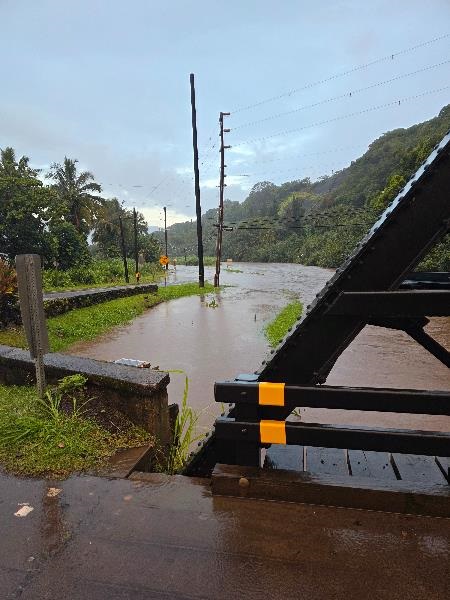Due to flooding, Kuhio Highway near the Hanalei River is closed as of July 20, 2025.