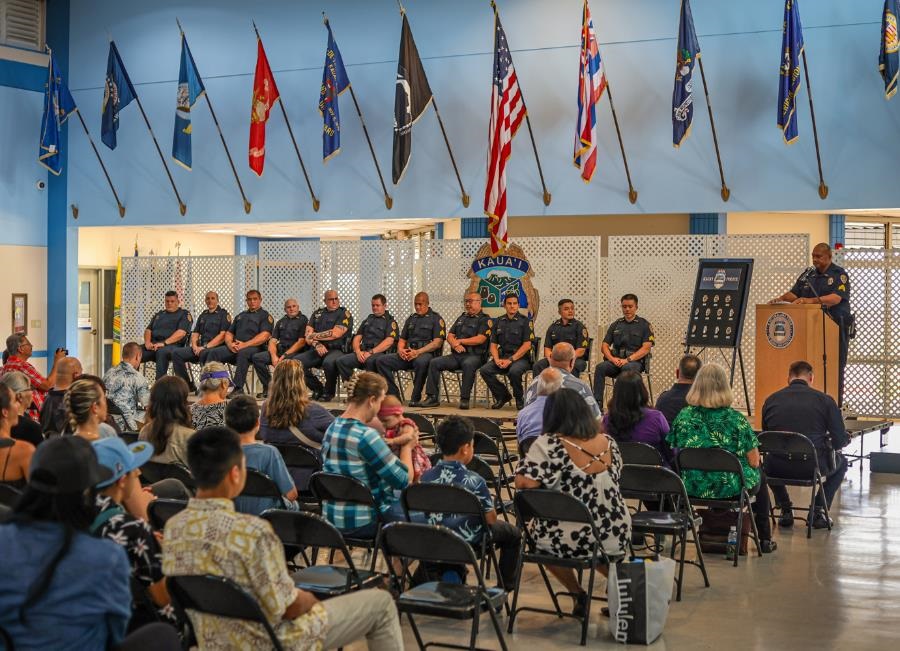 Officers lined up on stage