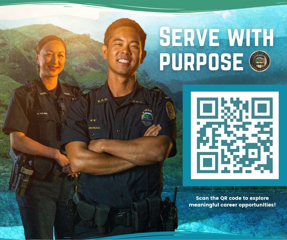 Image of website and officers, Scan the QR code to explore meaningful career opportunities! Serve with purpose.