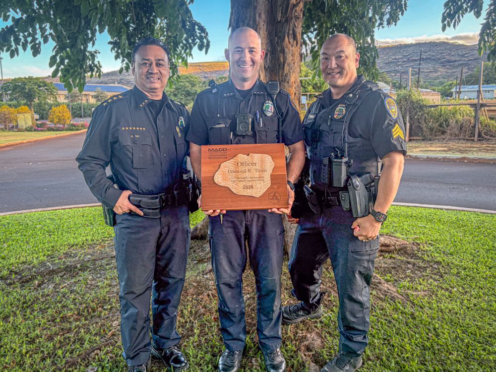 From left to right: Chief Rudy Tai, Officer Desmond Thain, and Sgt. Darin Irimata.