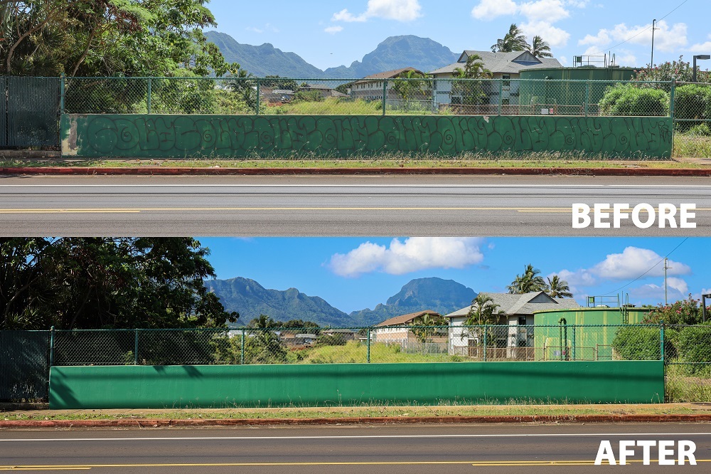 Before and after image of graffiti cleanup