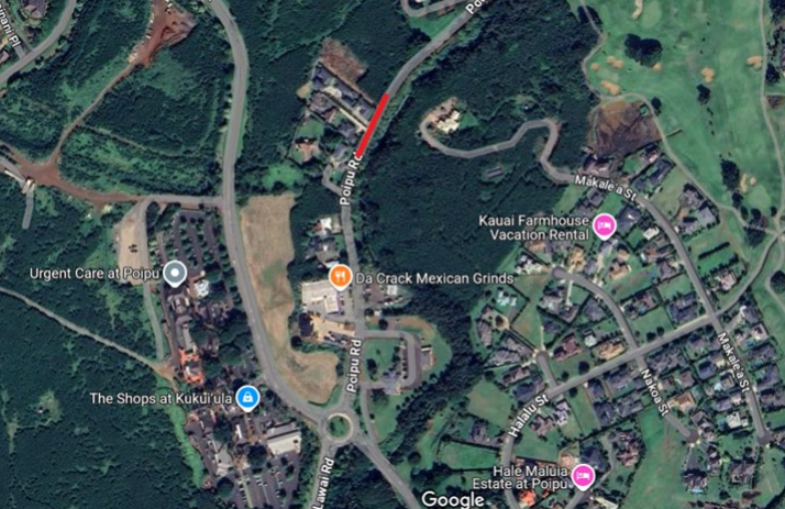 Map of Po‘ipū Road lane closure.