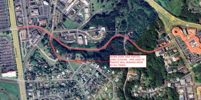 Map of single lane closures along Haleko Road, between Rice Street and Nāwiliwili Road, and Pua Loke Street, between Haleko Road and Puaiki Street, from December 5 to 9, from 8 a.m. to 3:30 p.m.