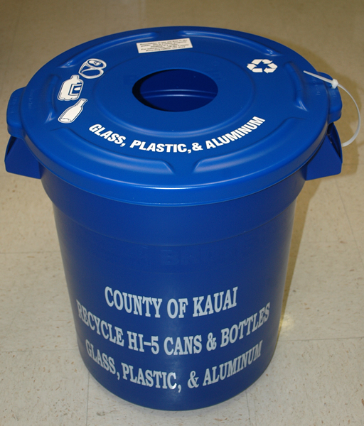 blue bin for recycling glass, plastic, and aluminum