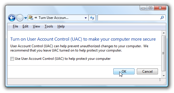 screen capture of UAC