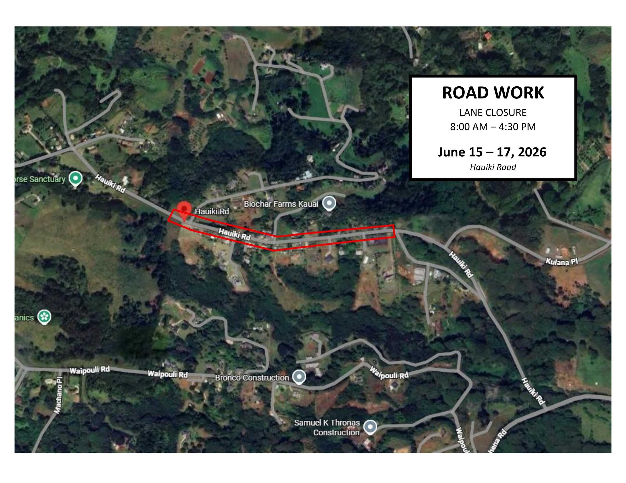 Hauiki Road road closed from June 15 to June 17, 2026
