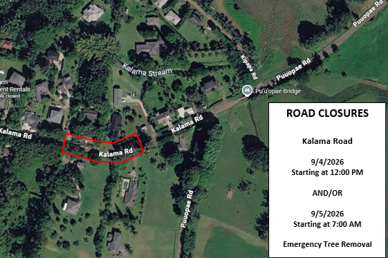 Kalama Road work for Sept. 4 and Sept. 5