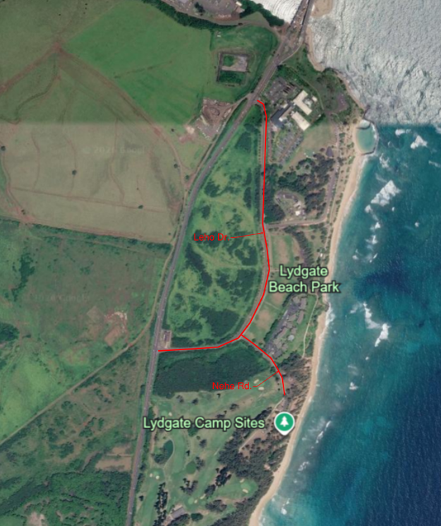 Map of one-lane closures on County roads in Wailua, Oct. 14 to 16.png