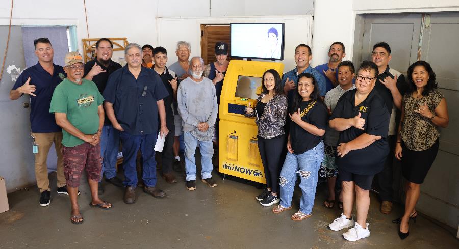 Group gathers for the grand opening of the new Hanapēpē DMV Kiosk.