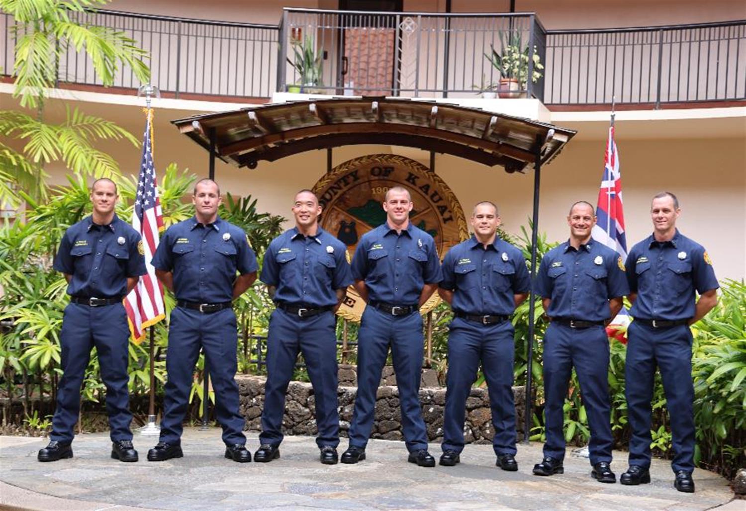 KFD Recruit Group Photo, From left to right: Keaka Canute, Makana Weiss, Kevin Chan, Christopher Inman, Xavier Ikaika Fuerte, Jeremy Albano, and Makana Denton.