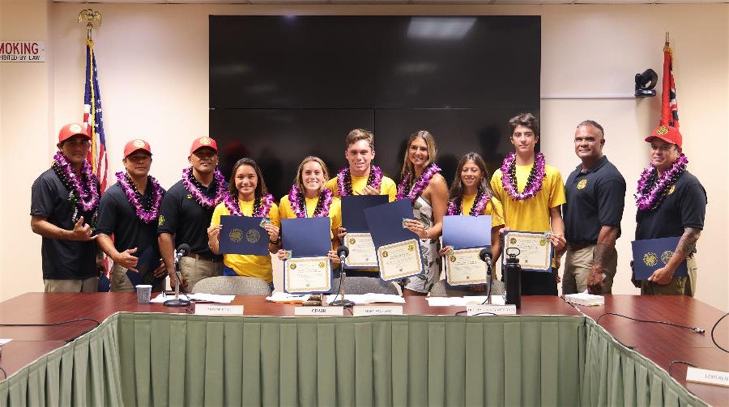 From left to right: OSOII Micah Nobriga-Ferris, LT Eric Pereza, CPT Kaleo Loez, Kahelelani Brede, Fayliz Domingues, Jai Domingues, Kalia McLean, Isabella Ranis, Koa Rine, OSB Chief Kalani Vierra, LT Kleve Zarbaugh.