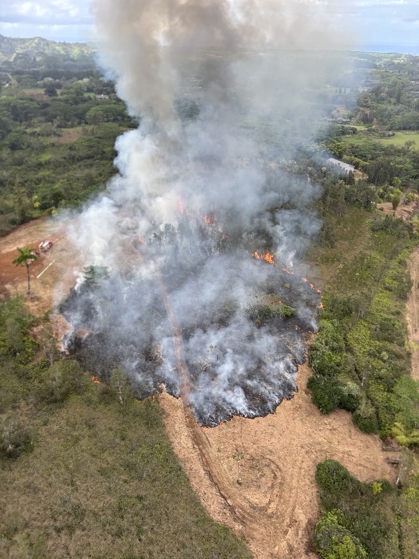 Kaua‘i Fire Department firefighters extinguished a 3-acre brush fire near Halaulani Road in Kalihiwai on Wednesday, Dec. 18.