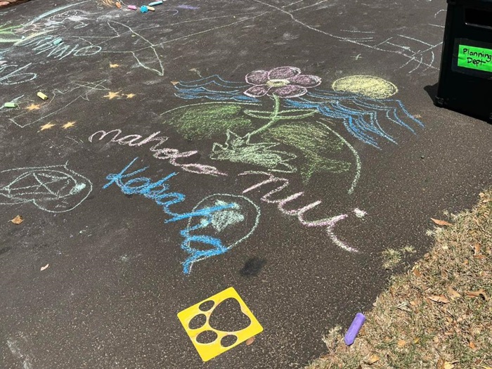 Photo of chalk drawings on pavement at Play Streets 2022