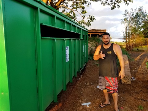 Good Samaritan Josiah Lauama after recycle area clean-up