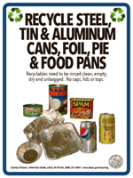 steel, tin, aluminum cans, foil, pie and food pans recycle sign