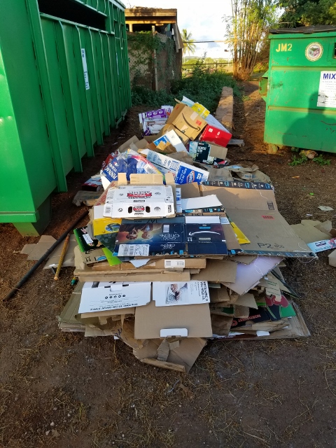 Illegal dumping (pile of carboard) at recycling site.