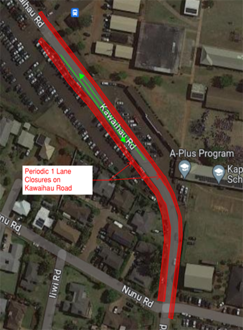 Kawaihau Road lane closures June 5-10.png