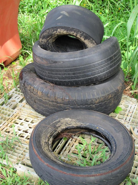 Small pile of tires. 